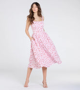 Sunshine Charm Rose Floral A-Line Midi Dress